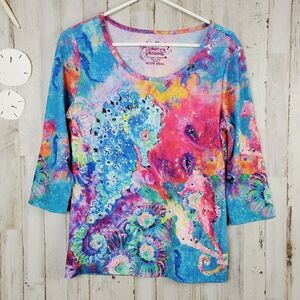 Leoma Lovegrove Seahorse Print Top Size Small Petite